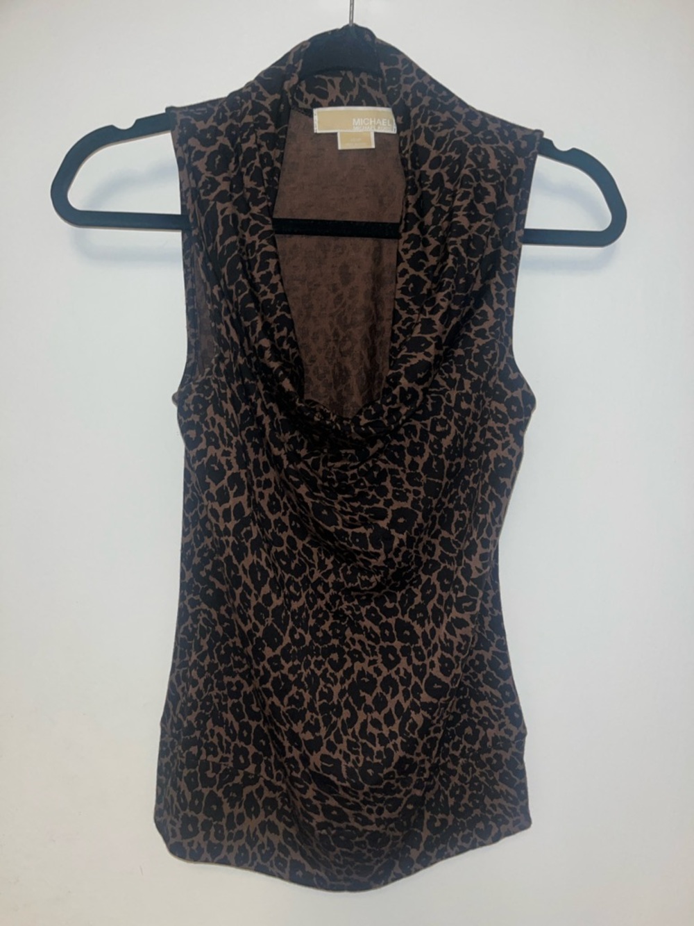 MICHAEL Michael Kors Brown and Black Leopard Cowl Neck Top